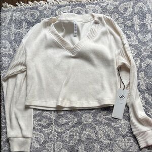 ALO Yoga Ivory Ribbed Knit Top